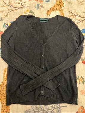 Ralph Lauren black ribbed V-neck button-front cardigan